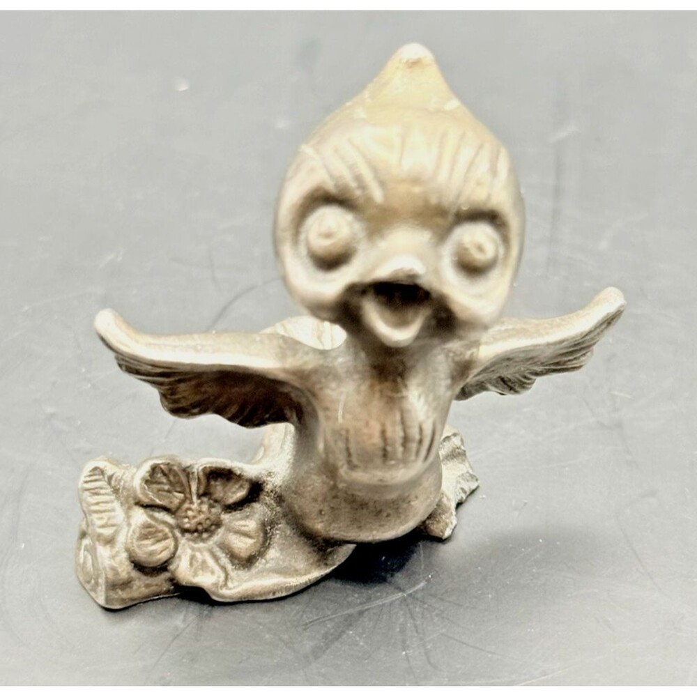 Vintage Ampersand Pewter Baby Bird On Branch Miniature Figurine